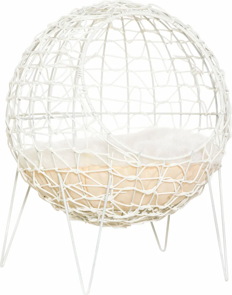 Cestino per gatti in rattan D30-442CW, con cuscino, bianco crema, 45 x 57 cm