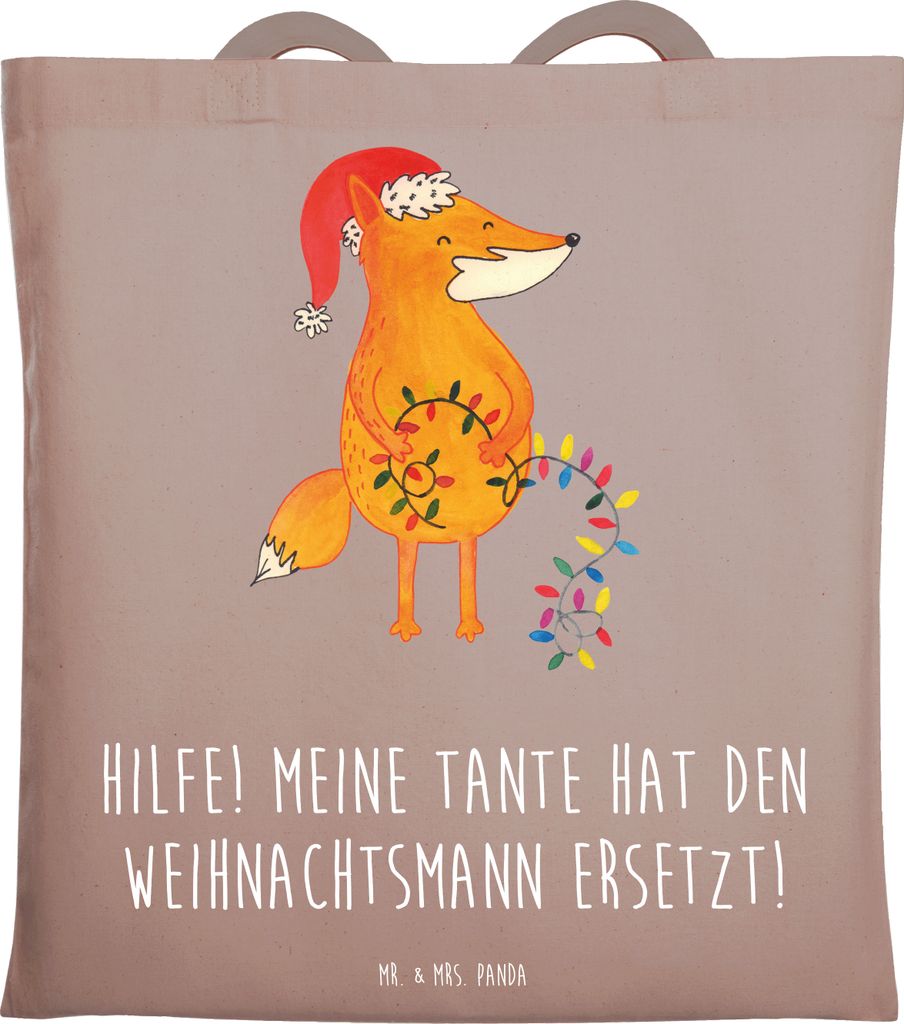 Mr. & Mrs. Panda Jutebeutel Tante Weihnachten - Braun Produktbild 