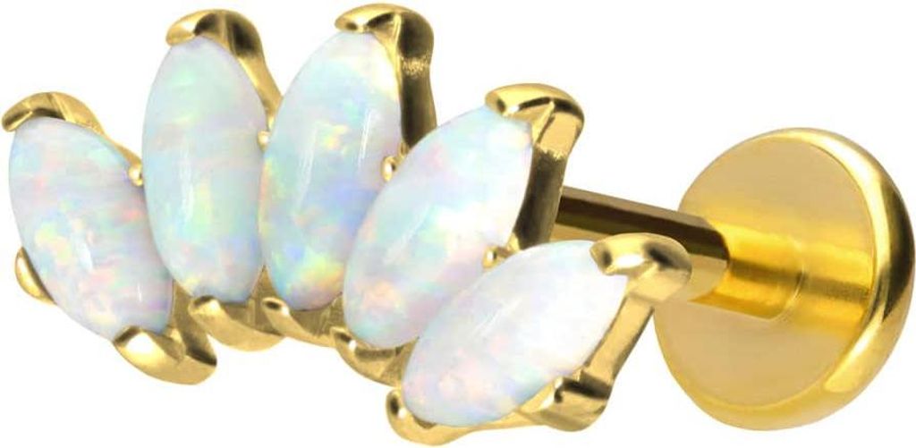 Ohrpiercing, Nasenpiercing Titan Labret mit Push Fit BOGEN + SYNTHETSCHE OPALE Gold Stablänge: 10mm | Stabstärke: 1mm