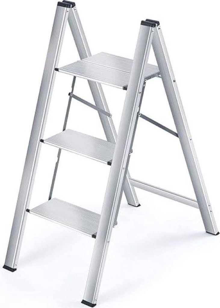 Silberne Aluminium Leiter 3 Stufen Antirutsch