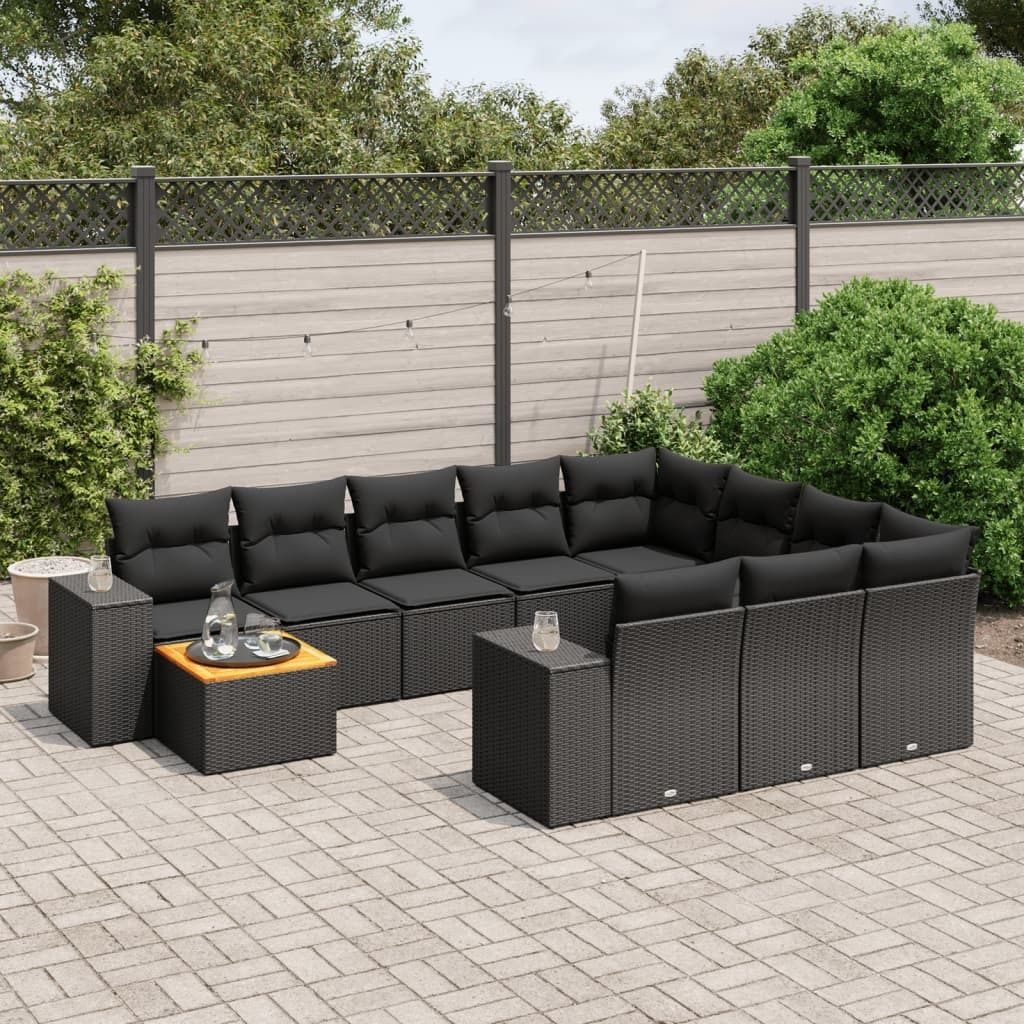 Maison Exclusive - 11-tlg. Garten-Sofagarnitur mit Kissen Schwarz Poly Rattan