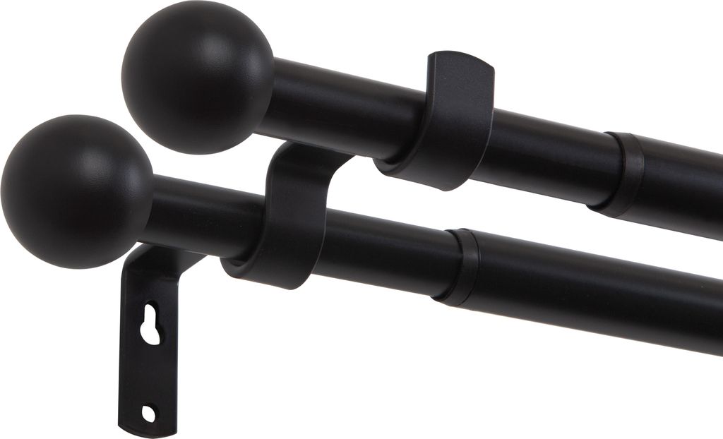 Mardom Home | Gardinenstange - Kugel - Schwarz - Ausziehbar 160-290 cm - Vorhangstange Ø 19/16 mm - 2-läufig - Komplettstilgarnitur - für Gardinen