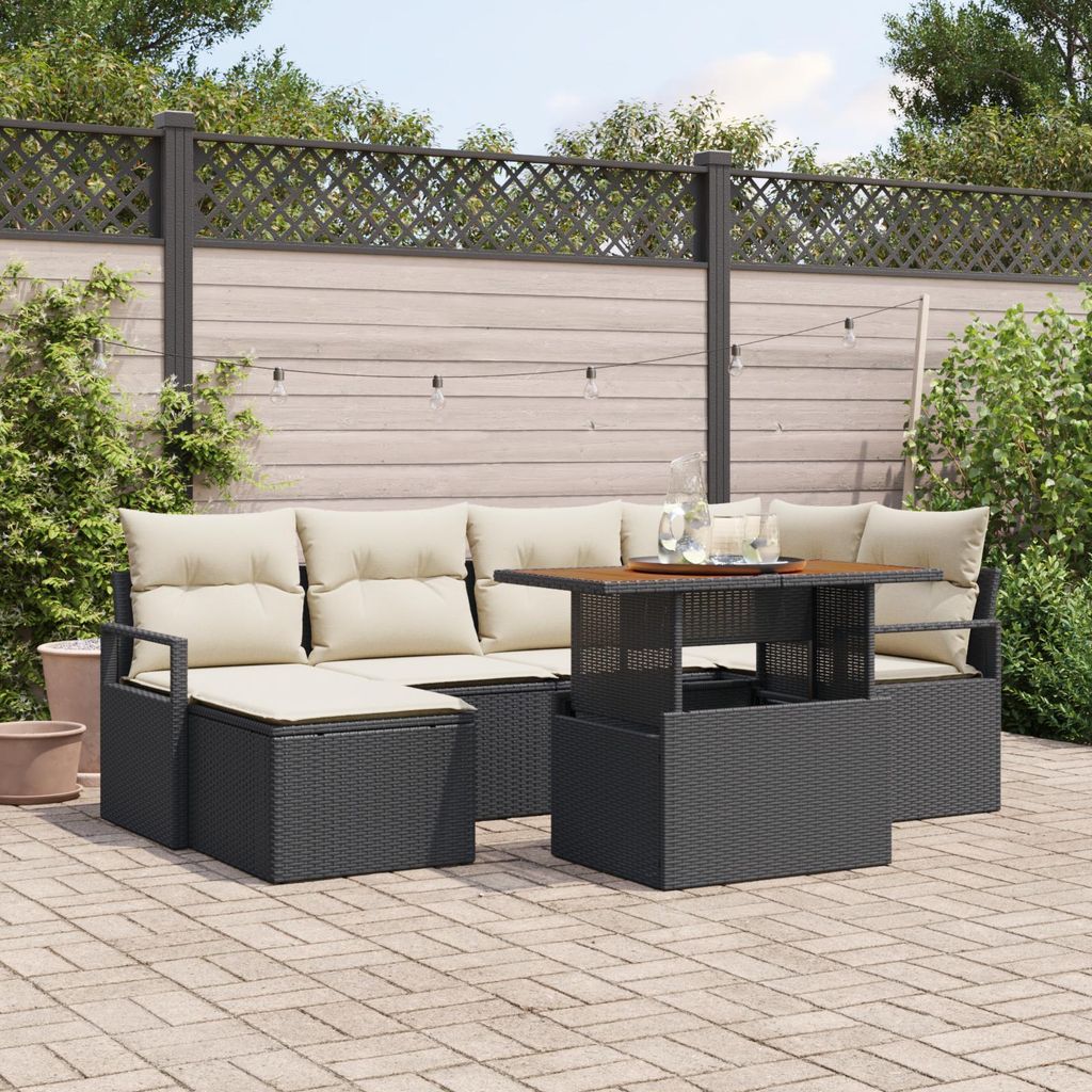 Möbel 7-tlg. Garten-Sofagarnitur mit Kissen Schwarz Poly Rattan - Gartensofas 3358469