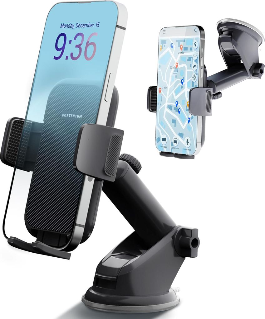 PORTENTUM Handyhalterung Auto, 360° Drehbar Handyhalter fürs Auto mit EIN-Knopf-Release, Amaturenbrett Glasscheibe KFZ Handy Halterung, Kompatibe...