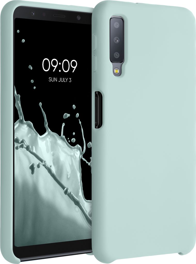 kwmobile Hülle kompatibel mit Samsung Galaxy A7 (2018) Hülle - Silikon Handy Case - Handyhülle weiche Oberfläche - kabelloses Laden - Cool Mint