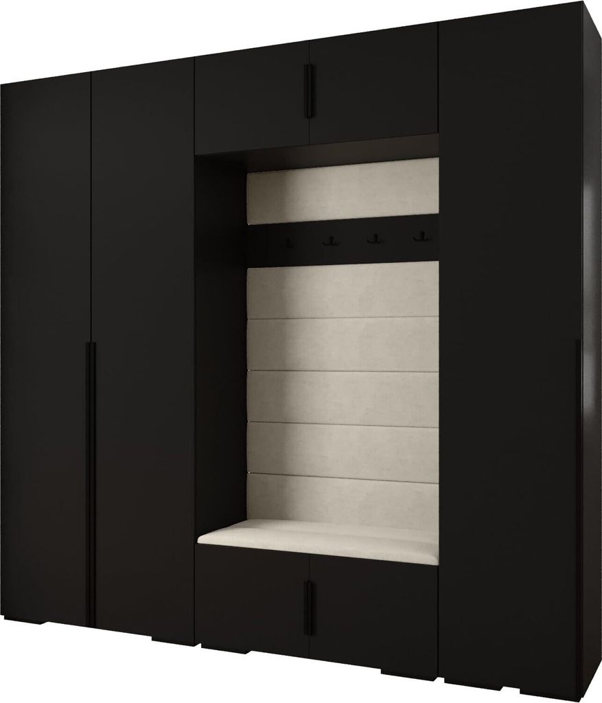 MEBLE KRYSPOL Inova 1 Möbelset Garderobe, 236,7x250x47cm - Schwarz, Manila 02, Schwarz
