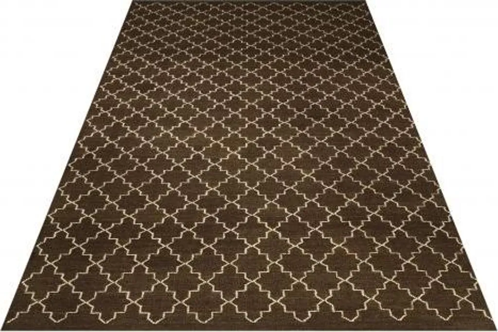 Grand Tapis de Salon Kelim Tissé Main 185x285 cm en Brun et Blanc