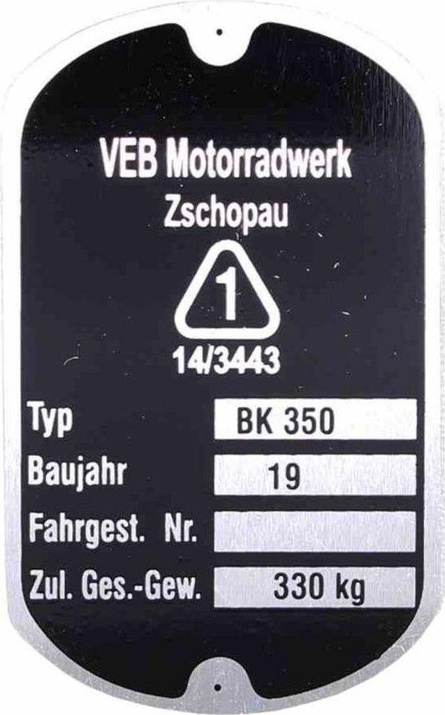 Typenschild Ifa Bk 350 Ag