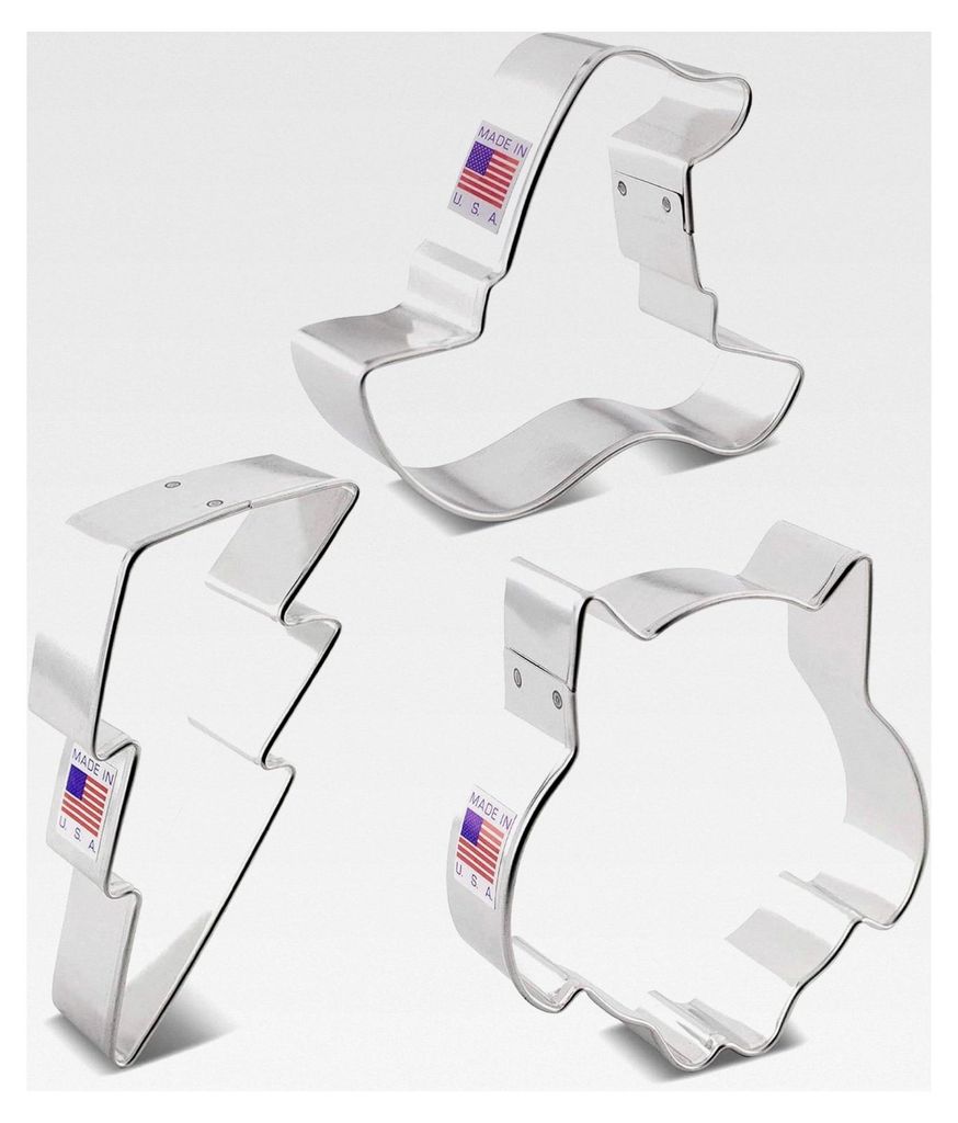 Ausstechformen von Ann Clark USA - 3-teiliges Set mit Hexerei- und Zauberer-Motiven, Eule, Blitz, Hexenhut