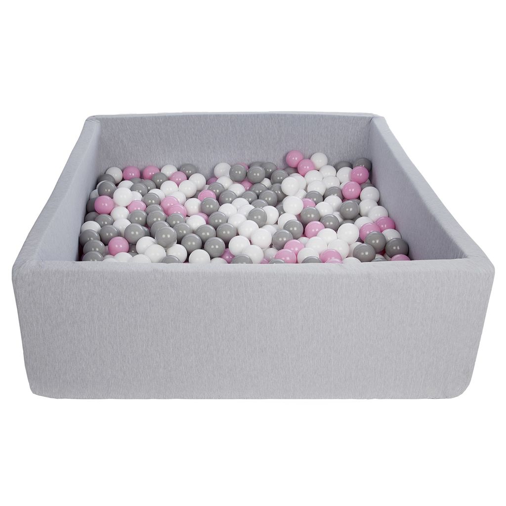 Bällebad für Kinder, Maße: 120 x 120 cm, Spielplatz + 600 Bälle weiß, hellrosa, grau