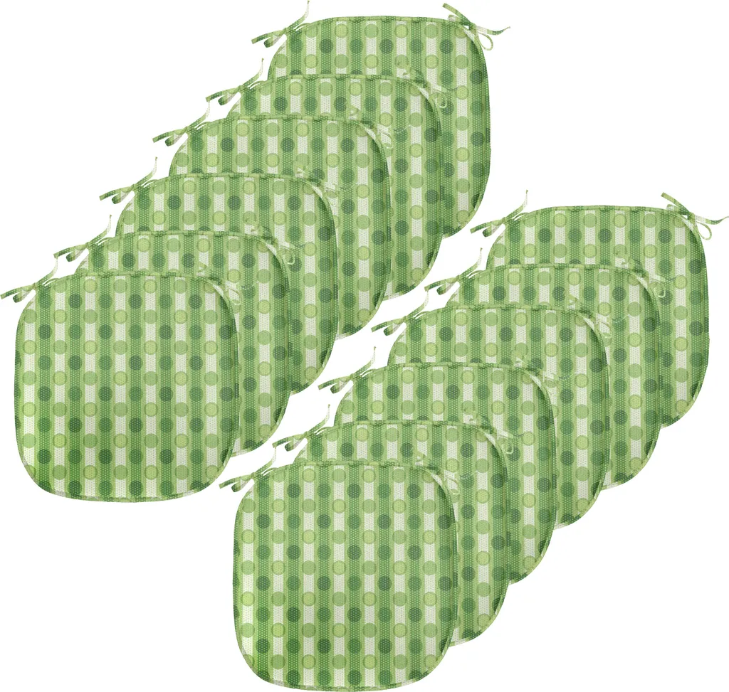 ABAKUHAUS Cuscini astratti per sedie da sala da pranzo, cerchi e pois retrò, cuscini decorativi impermeabili con cinturini per sedie da cucina, 40 cm x 40 cm - confezione da 12, verde lime, verde felce, crema