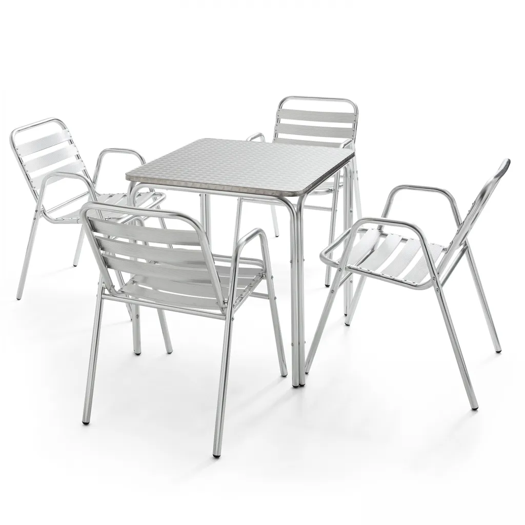 Table de jardin en aluminium Nothing Hill avec 4 fauteuils empilables et robustes