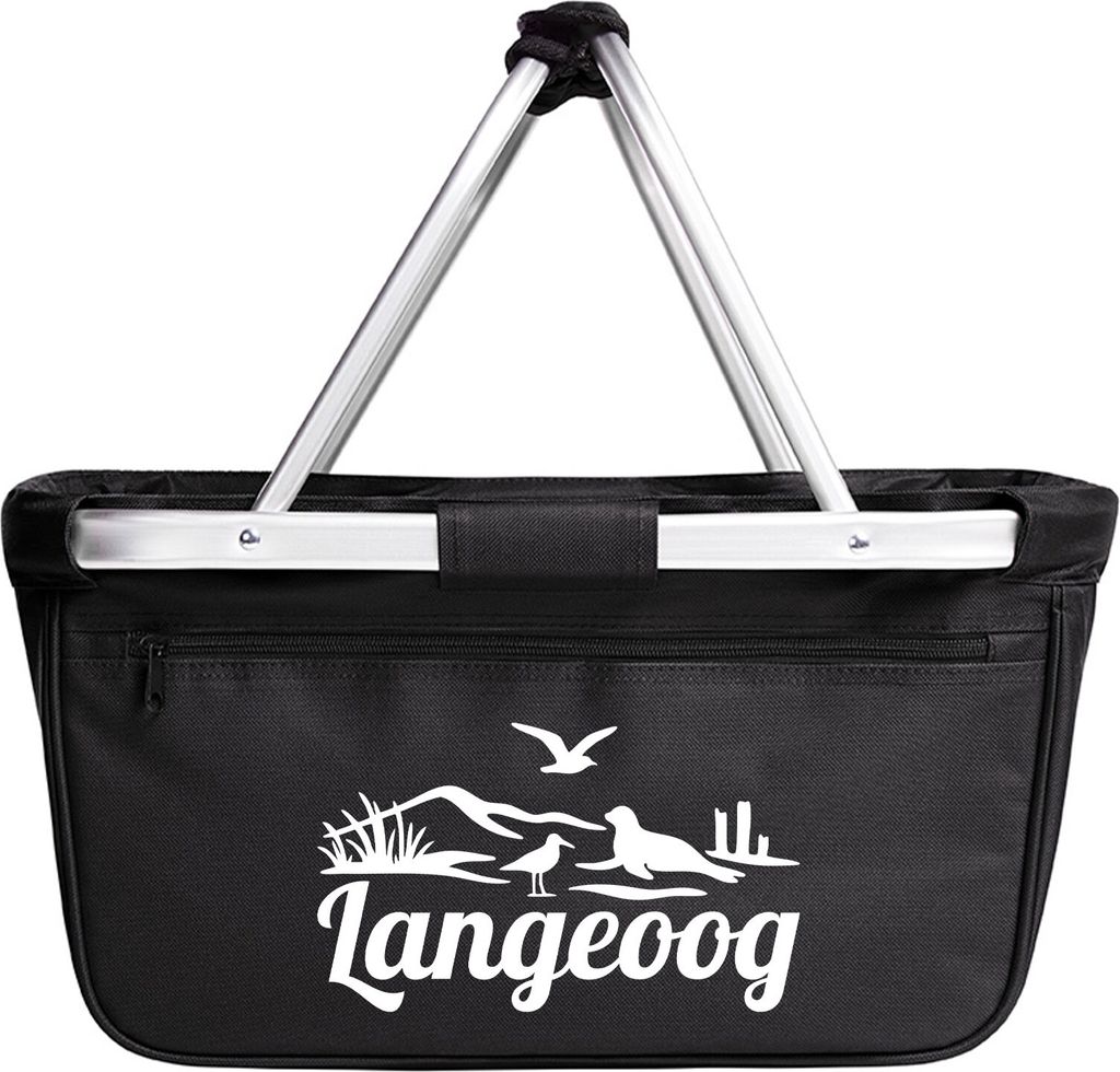Huuraa Einkaufskorb Langeoog Strandmotiv 20 Liter Black faltbarer Tragekorb Geschenkidee