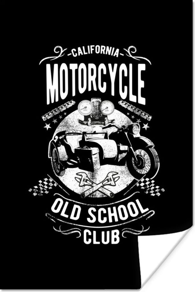MuchoWow Poster Retro-Illustration des California Motorcycle Club auf einem schwarzen Hintergrund 20x30 cm - Papierdruck
