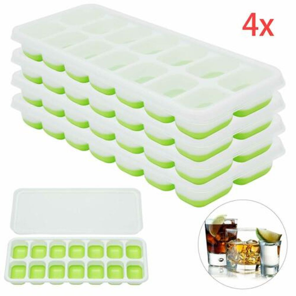 4X Silikon Eiswürfelform Cube Eiswuerfelbehaelter Mit Deckel Ice Tray Ice 