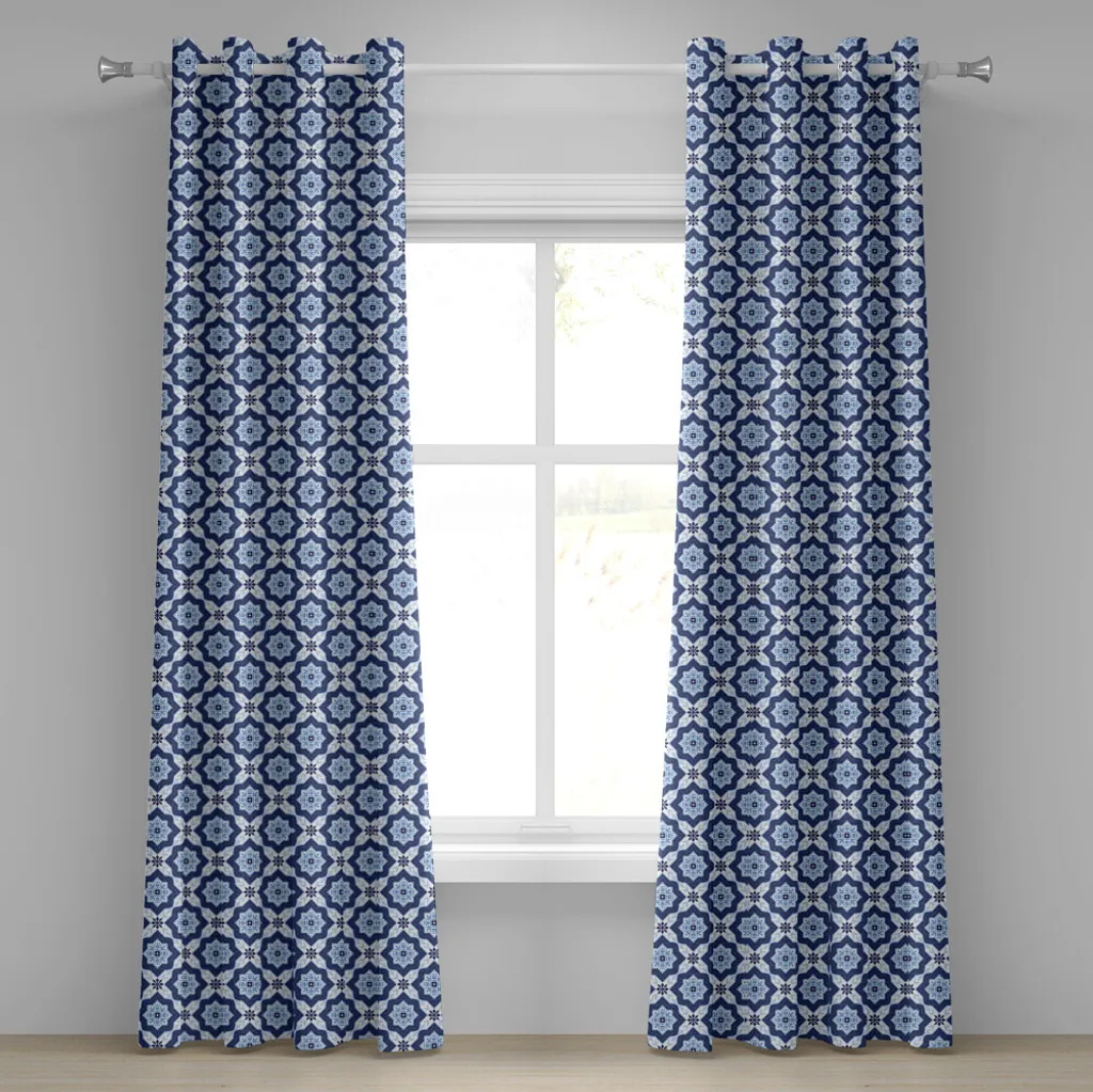 Rideau à œillets bleu pour salon et chambre déco portugaise 245cm