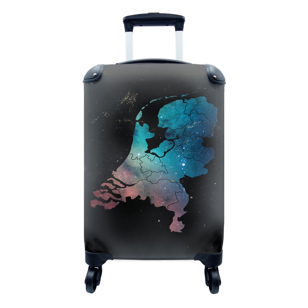 MuchoWow Koffer Handgepäck Trolley Rollkoffer Kleine Reisekoffer mit 4 Rollen - Karte - Niederlande - Sternenhimmel - Cabin Size < 55x40x23 cm &...