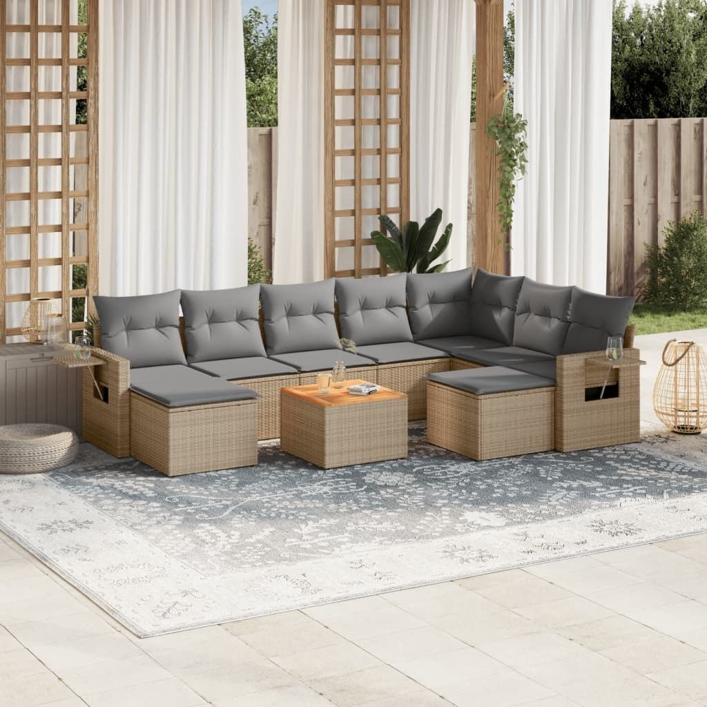 Maison Exclusive - 10-tlg. Garten-Sofagarnitur mit Kissen Beige Poly Rattan