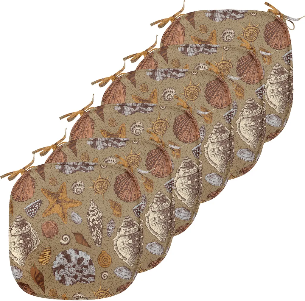Galette de Chaise Carrée 40x40 cm avec Attaches Motif Marin Lot de 6