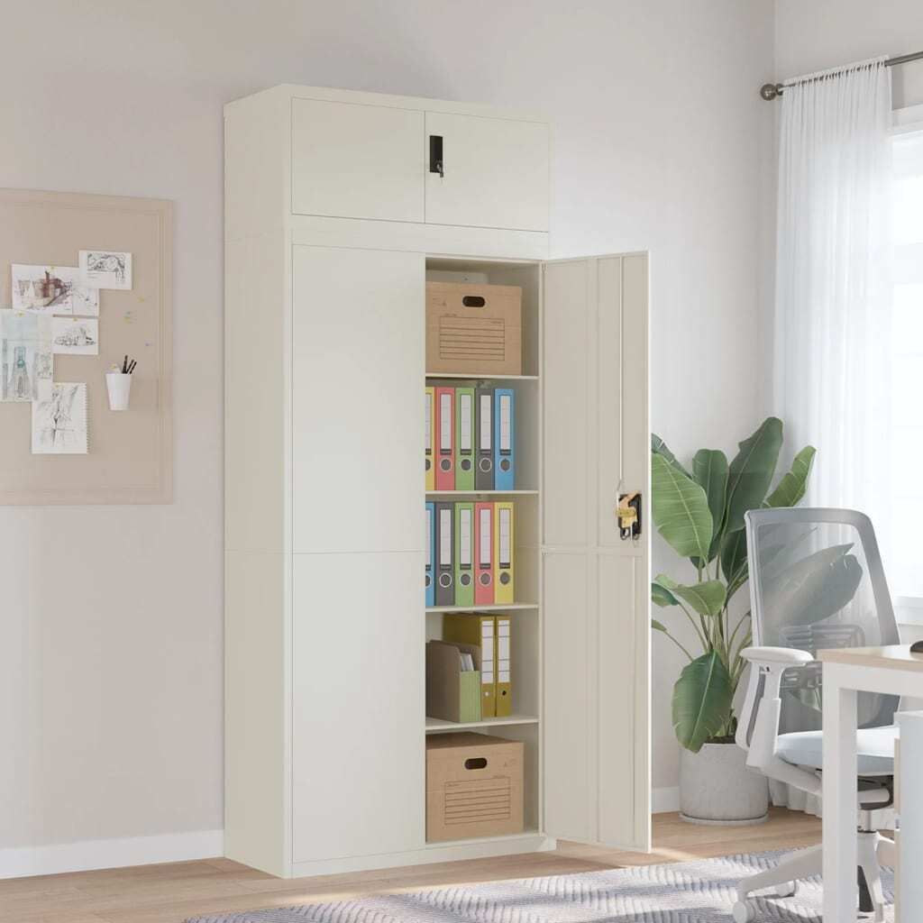 Möbel Aktenschrank Weiß 90x40x220 cm Stahl - Kommoden 3188314