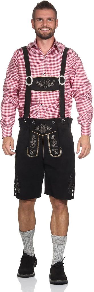 Kurze Lederhose im Trachtenstil mit Träger und Knopfleiste Produktbild 