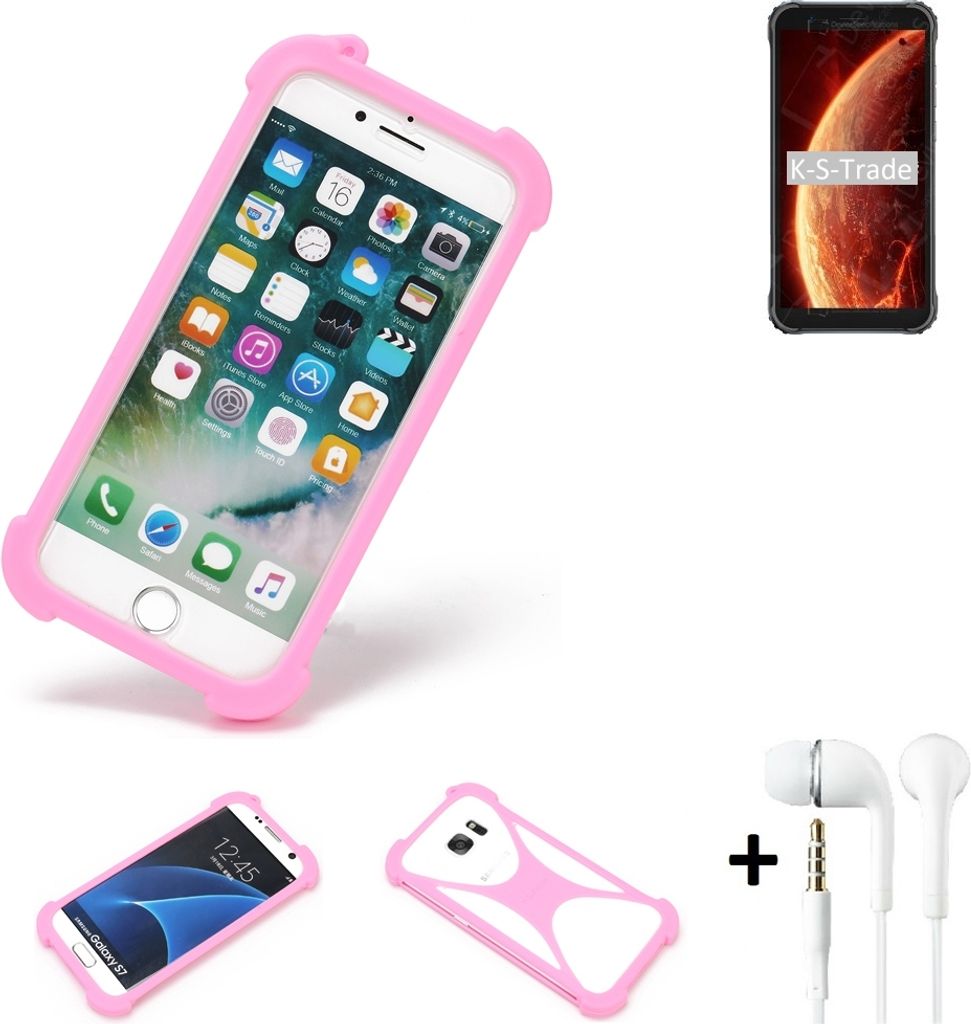 K-S-Trade Bumper + Kopfhörer kompatibel mit Blackview BV4900 Handy Hülle Schutzhülle Silikon Schutz Hülle Cover Case Silikoncase Silikonbumper TPU