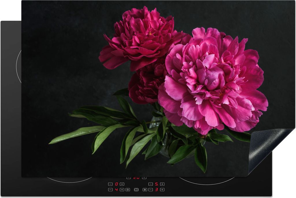KitchenYeah Herdabdeckplatte Pfingstrosen - Stilleben - Rosa , 81x52cm, Küche Deko, Glaskeramikkochfeld Herdabdeckung, Abdeckplatte fùr Kochfeld