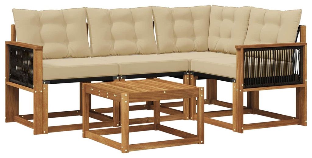 vidaXL Outdoor-Sofagarnitur mit Kissen 5 pcs Natur und Beige