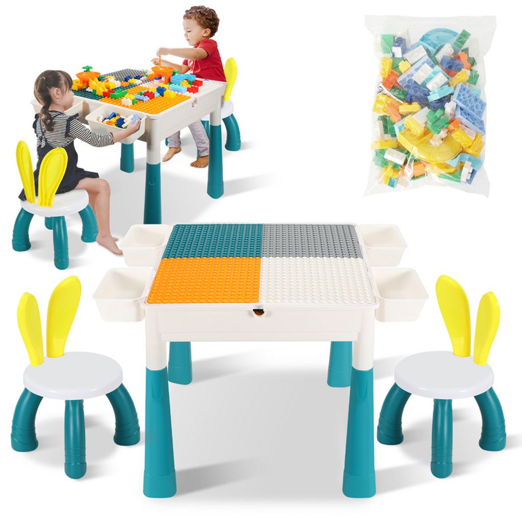 Jayseuw Kindertisch Mit Stühle Bausteine Kindermöbel set Kindertisch Kleinkind Spieltisch Mehrzweck Tabelle Zum Mit 251 Stück
