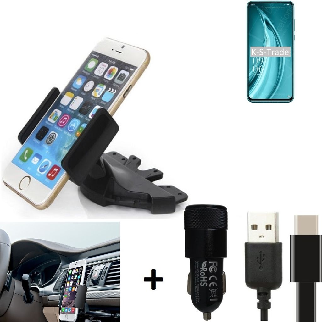 K-S-Trade CD Schlitz Handy-Halterung kompatibel mit Elephone PX Pro Autohalterung KFZ-Halter Radio Handy Halterung 360° drehbar CD-Schacht inkl.