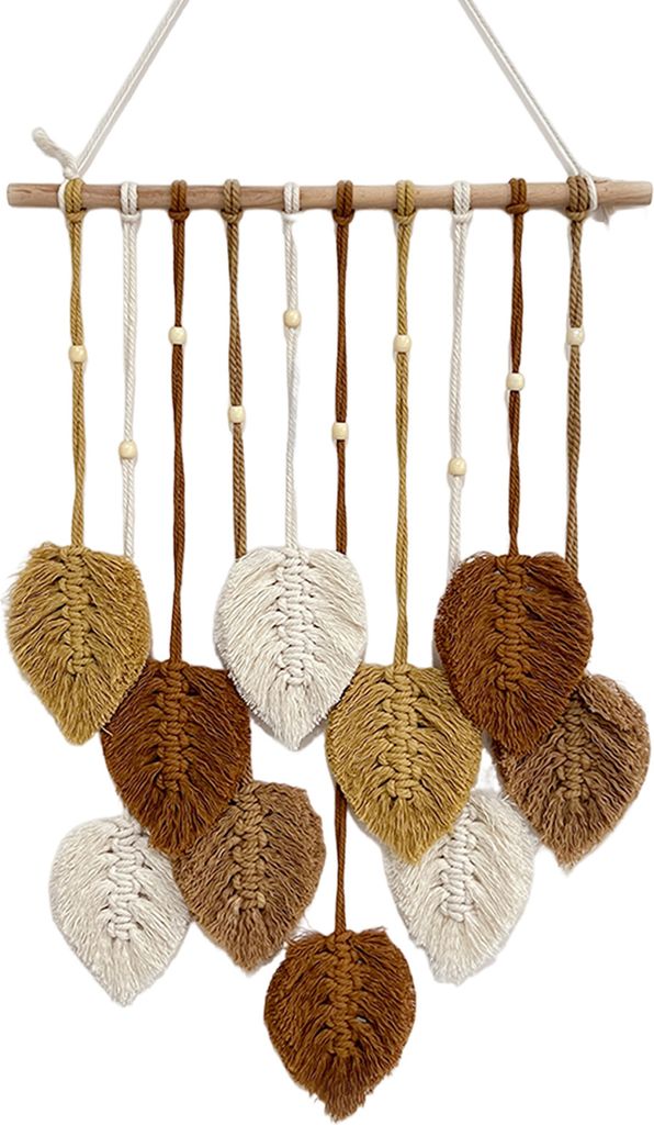 Wandbehang mit Blättern, Wandteppich-Dekoration, große, schicke Feder, Boho-Dekoration, handgefertigt, Baumwollseil, gewebt, Kunst, Blätter-Wand...