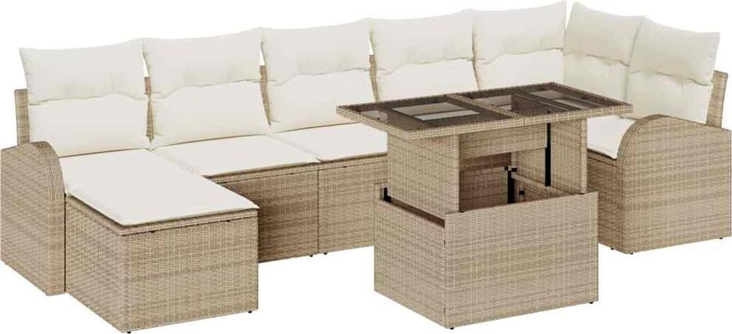 "2026 MODERNE" Gartensofa Set - Balkonmöbel/Loungeset - elegantes Design - mit Speicher 8 pcs Beige und Creme Poly-Rattan - 62x62x69cm - Gartensof...