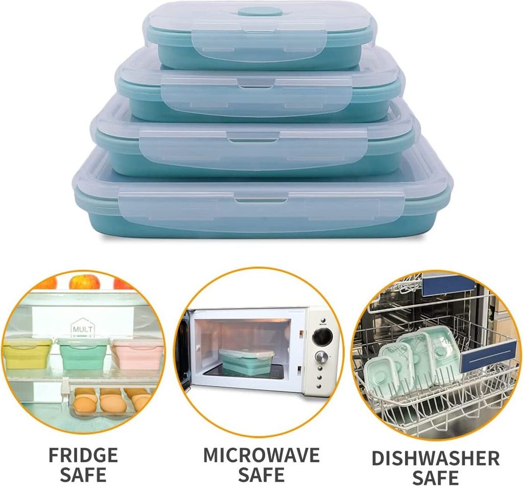Faltbare Frischhalteboxen Aus Silikon – 4 Stück, Verschiedene Größen, Für Mikrowelle & Kühlschrank