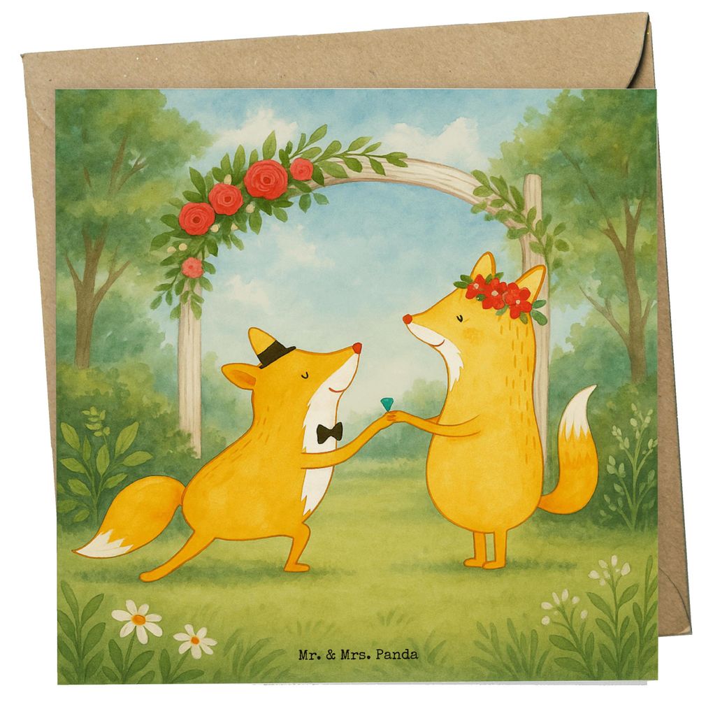 Mr. & Mrs. Panda Grußkarte Füchse Hochzeit Design - Weiß - Geschenk, Klappkarte, doppelkarte, faltkarte, Glückwunschkarte, anlasskarte