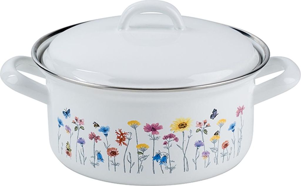 Riess Kasserolle mit Deckel Ø14cm 0,75L Flora Emaille