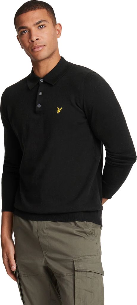 Lyle & Scott Polo langarm einfarbig schwarz Baumwolle