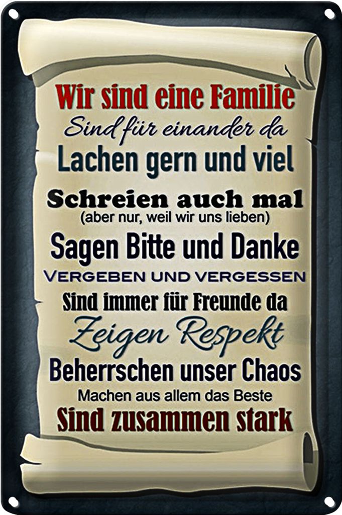 Blechschild Spruch 20x30cm wir sind eine Familie zusammen
