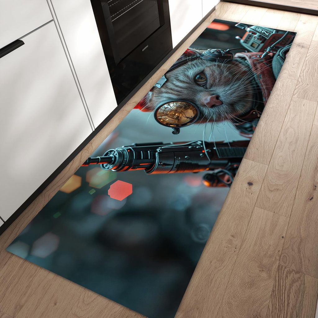 Küchenteppich 60x90cm rutschfest & abwischbar PVC Läufer - Cyberkatze