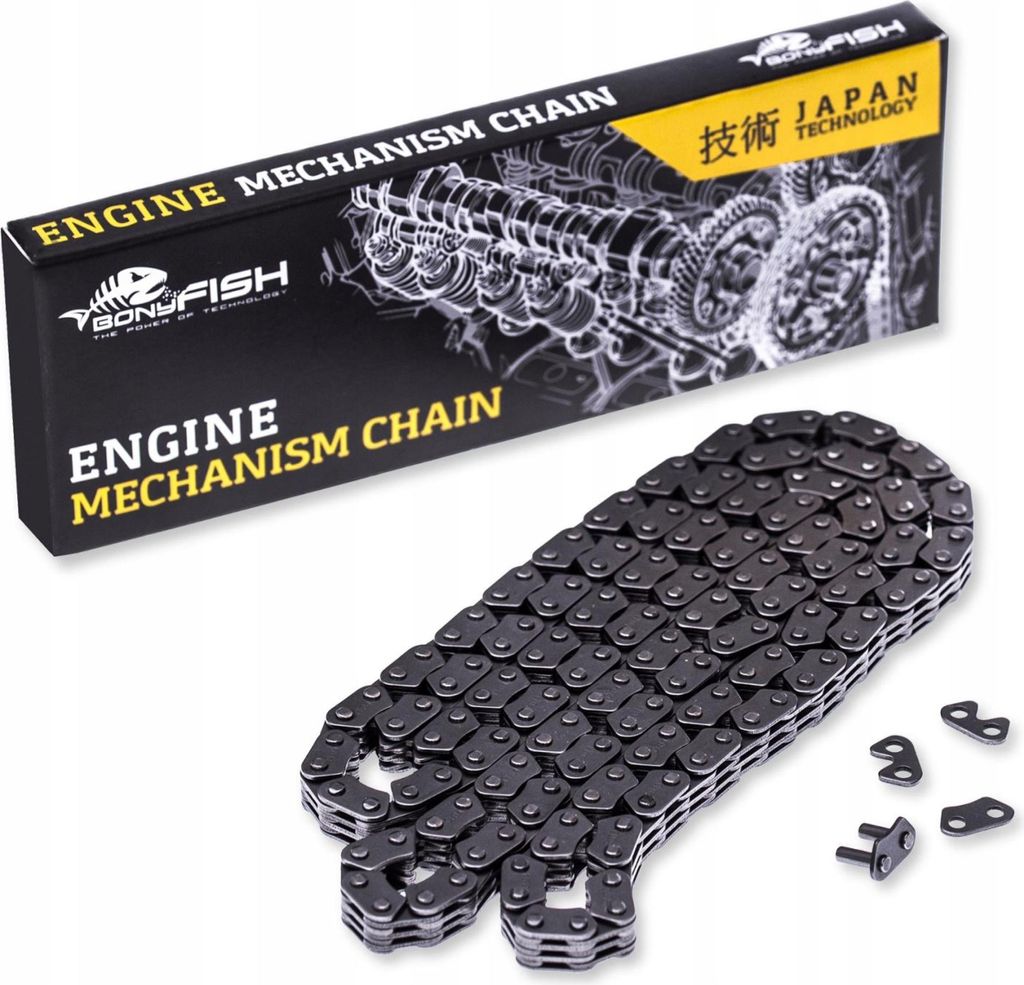BonyFISH | Steuerkette - 102 Glieder - Kawasaki BN 125 Eliminator 1997-2007 - Schaftdurchmesser 2,55 mm - BF0409-102 - Verstärkt 9800N