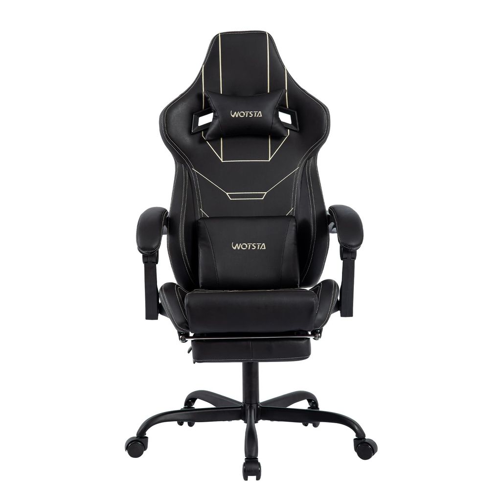 Gaming Stuhl(schwarz)Ergonomisch Gaming Chair Bürostuhl mit Fußstütze Racing Computerstuhl Höhenverstellbar Gepolstert Bürostuhl Lendenwirbels...