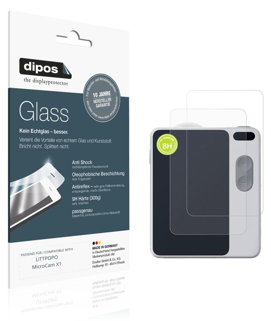 2x Schutzfolie für LiTTPOPO MicroCam X1 matt - Anti-Shock 9H Folie dipos Glass Kunststoffglas