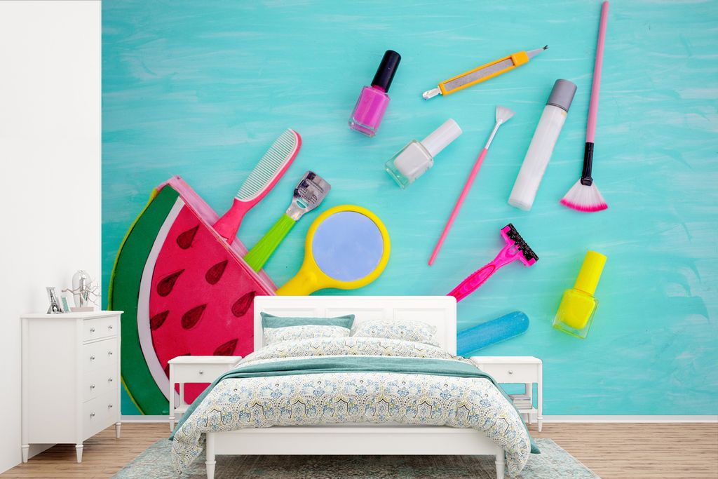 MuchoWow Fototapete für Wohnzimmer oder Schlafzimmer Wandtapete Vinyl Motivtapete Melone mit Make-up - 600x400 cm - Vinyltapeten