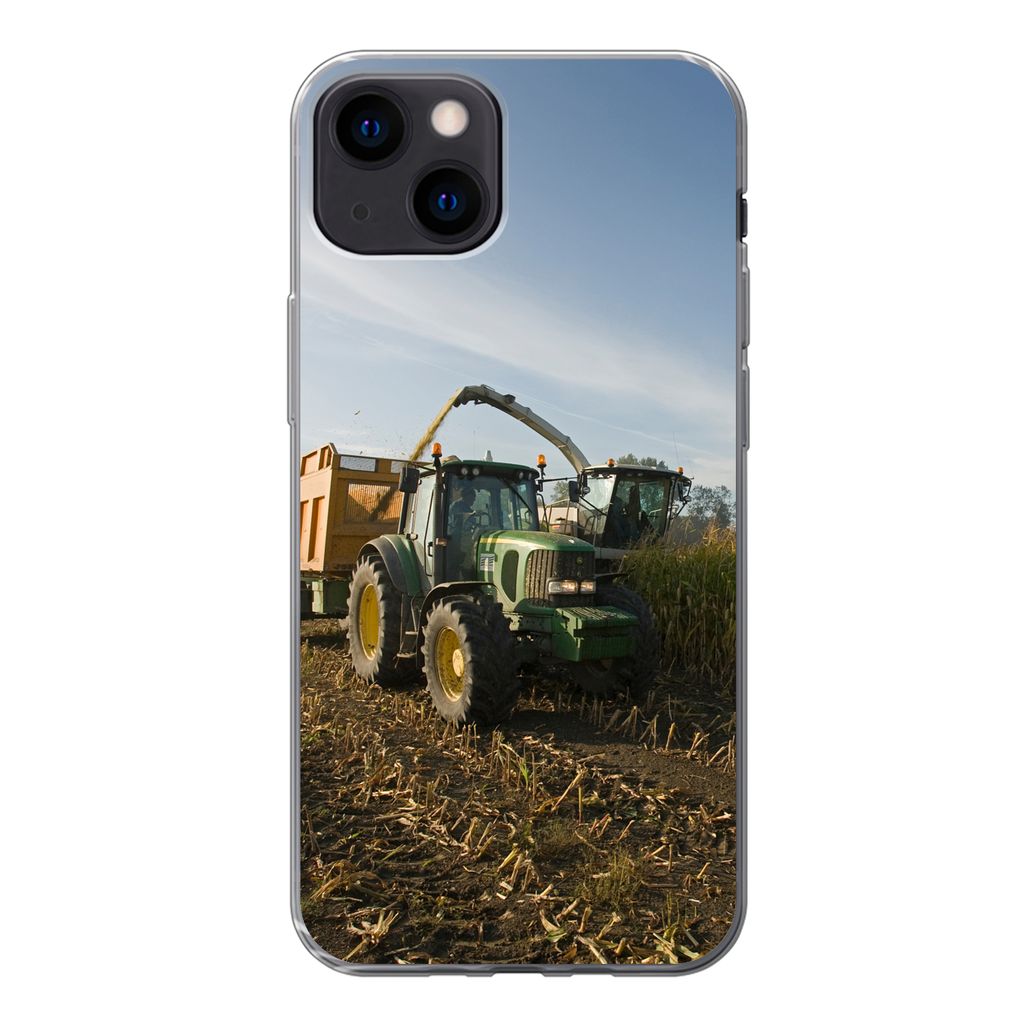MuchoWow Handyhülle Schutzhülle Hülle für iPhone 13 Traktor - Anhänger - Mais - Grün - Landleben Silikon Softcase Handy Hülle - Karteninhaber