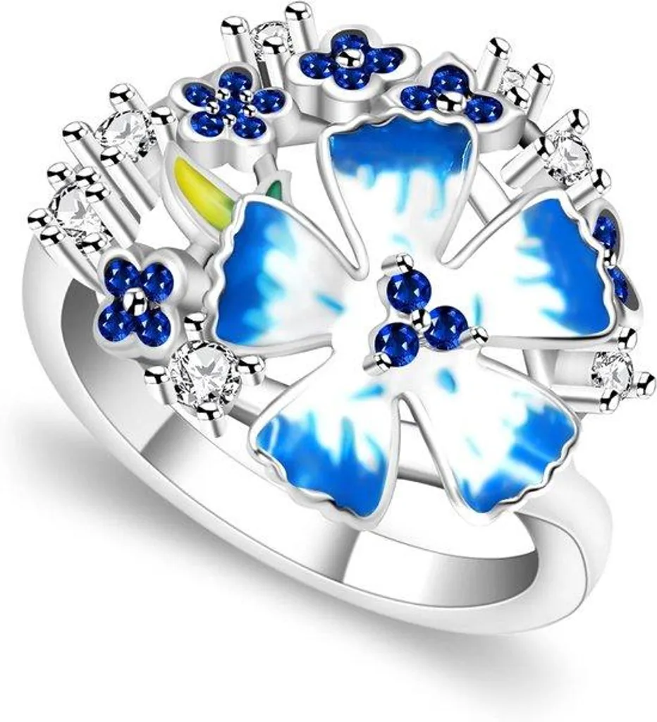 Bague fleur bleue pour mariage ou soirée, bijou doré chic et naturel
