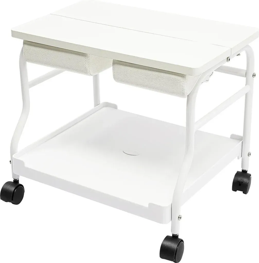 Guéridon de soin portable blanc pour manucure et pédicure avec repose-pieds
