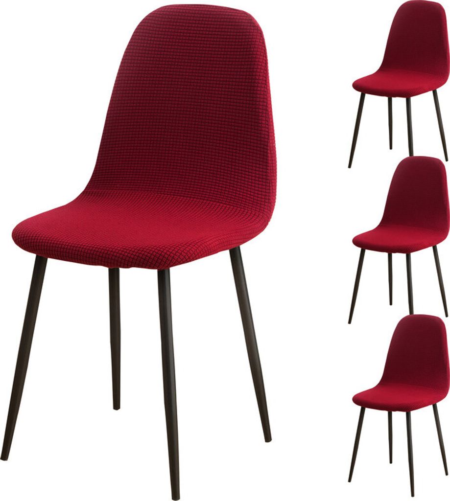 Esszimmerstühle Bezug 4er Set, Jacquard Stoff gepolstert Esszimmer Stuhlhussen Shell Oval (Weinrot)