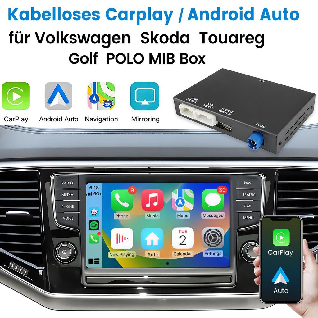 Box MIB wireless CarPlay e Android Auto per VW, Skoda, Seat Immagine del prodotto 