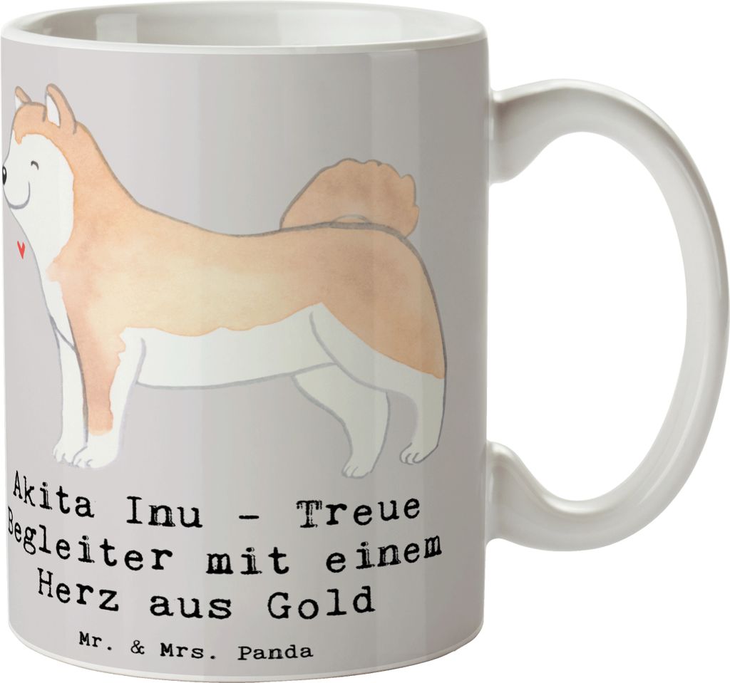 Mr. & Mrs. Panda Kaffeebecher Akita Inu Herz - Grau Pastell - Geschenk, Tasse, starke Hunde, Hunderassen Eigenschaften, edles Wesen, haferl, schön...