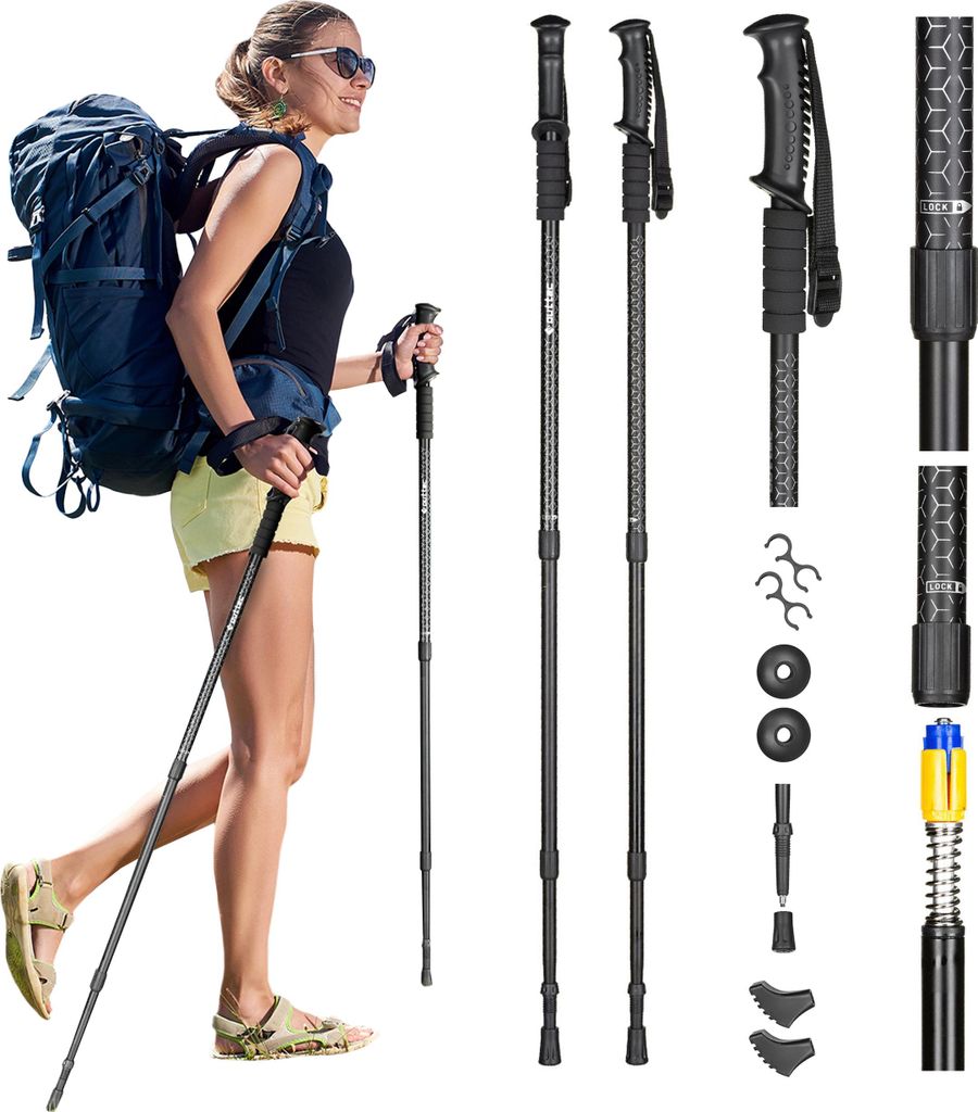Outtec Wanderstöcke, Nordic Walking Stöcke - 65-135cm - Ultraleicht Trekkingstöcke für Damen und Herren - für Wandern, Trekking - Anti-shock