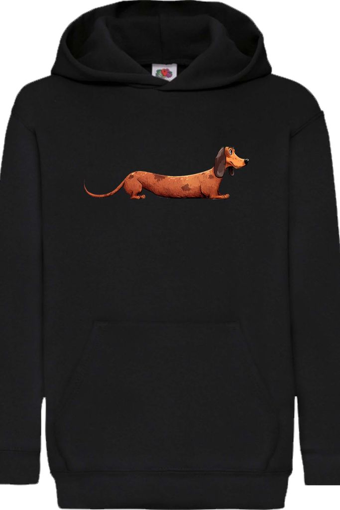 Kinder Kapuzenpullover Funny Dogs Breeds Dachshund Dog Breed 020, 12-13 Jahr - 152 / Schwarz